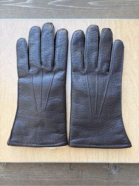 Stetson Men’s Vintage Rabbit Fur Lined Brown Leather Gloves  in Sz 8/Small